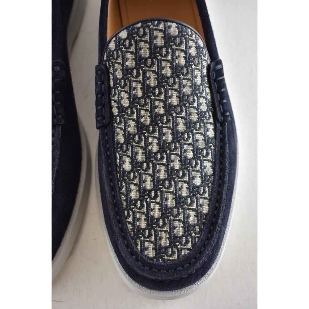 Dior Men Granville Navy Blue Suede Beige Black Oblique Logo Slip On Loafer 44 11 - Picture 10 of 16